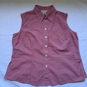 Vintage Evan Picone sleeveless gingham collared shirt red white cotton size 14
